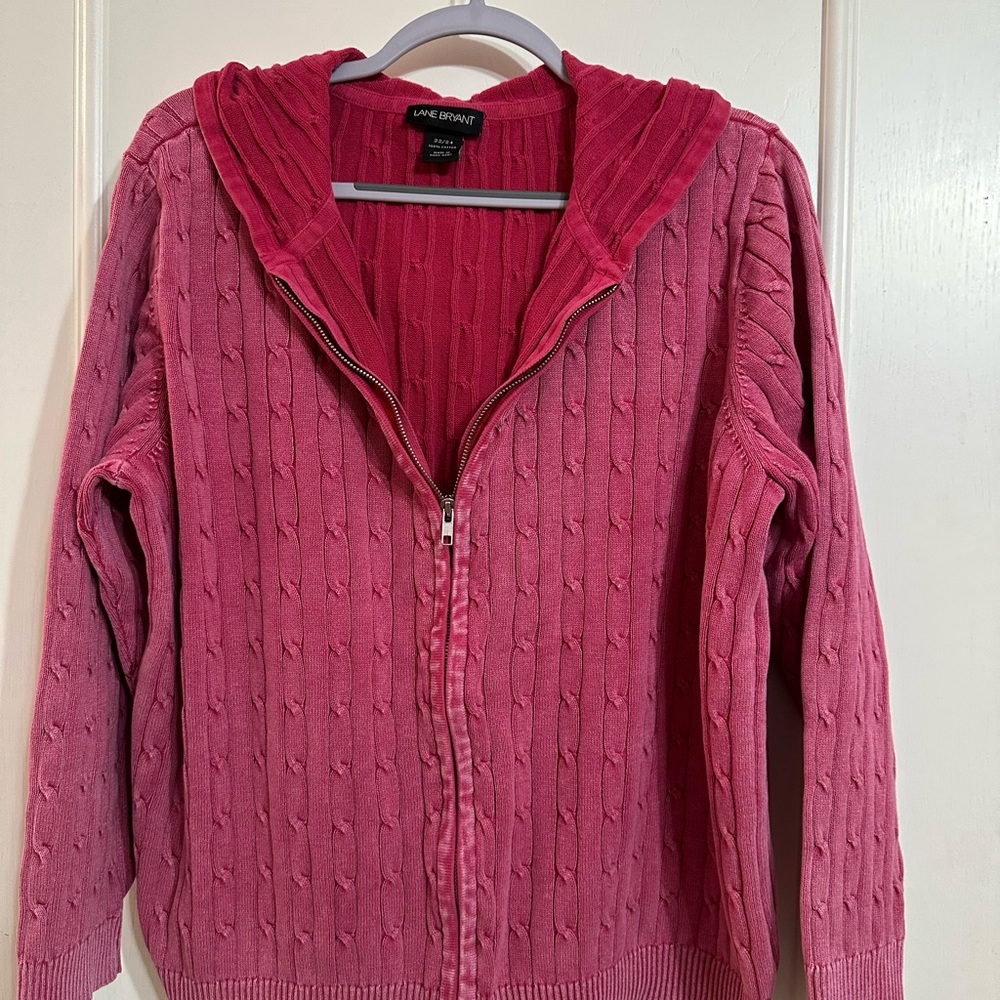 Vintage Lane Bryant Pink Zip-Up Cable Knit Cardigan size 22/24